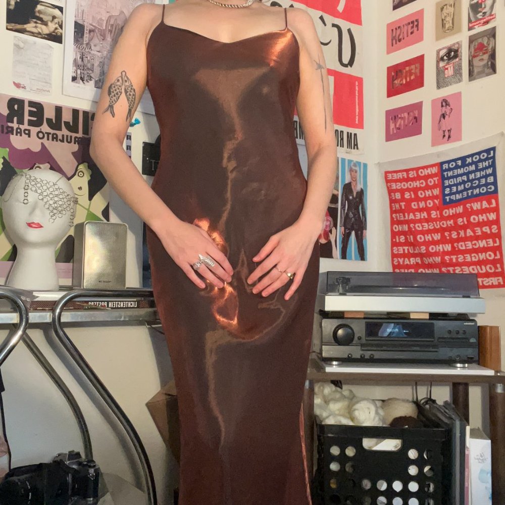 Vintage Red/Copper Metallic Hampton Nites Maxi Dress Gown